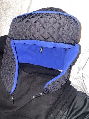 Primal Loft Lands' End Black Quilted Puffer Jacket with Blue Fleece Lining